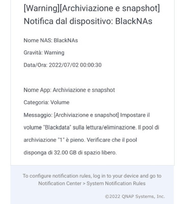 mail di errore che arriva sul telefono