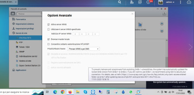 il messaggio in popup conferma il passaggio al protocollo SMB2 in automatico